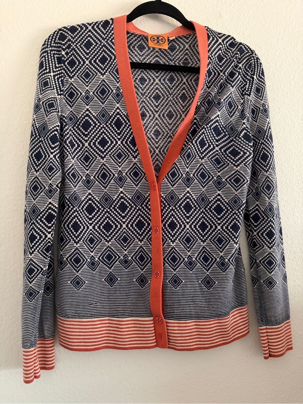 Torry Burch Cardigan Wool Colorful Medium Preppy Designer Mix Print